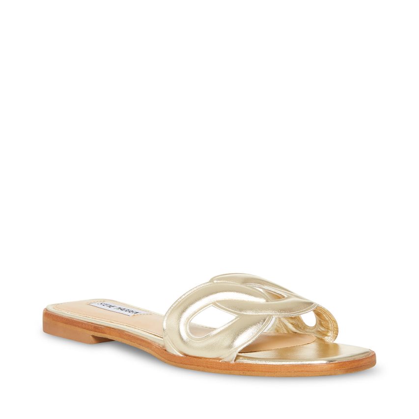 Gold Steve Madden Helene Women's Slides | PH 8260ZJN